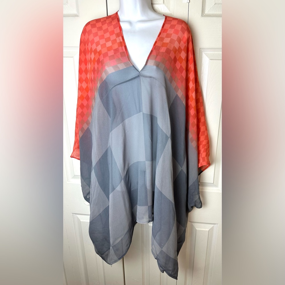 DRIES VAN NOTEN Silk Check Kaftan Blouse Top Shirt Semi Sheer Checkered Flowy